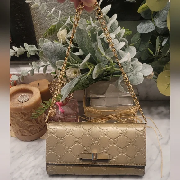 Gucci Guccissima Gold Long Continental Wallet Snap W/Unbrained Chain & Dustbag - Picture 8 of 11